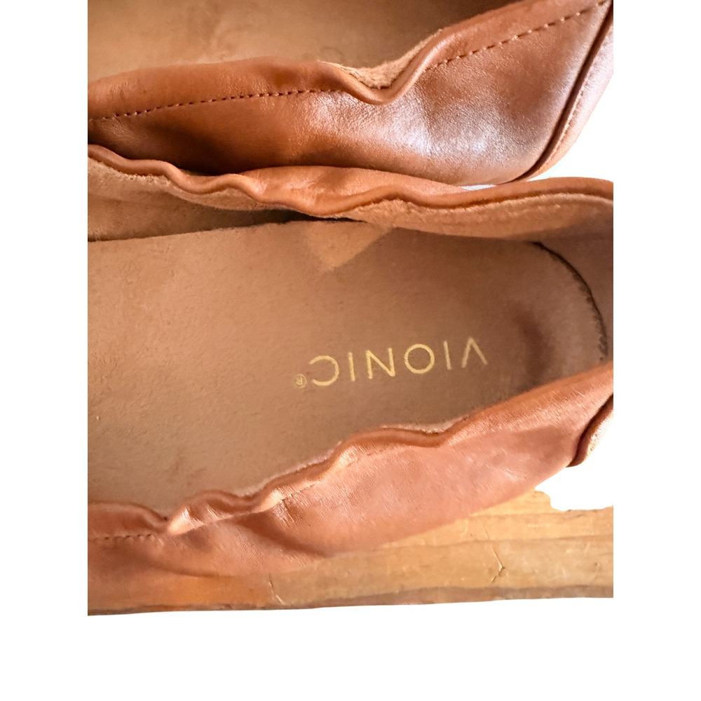 Vionic Uptown Ballet Flats Womens 9 Cognac Leather Orthotic Comfort Shoes - Picture 4 of 14